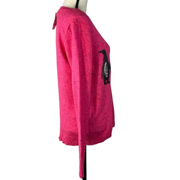 Karen Scott Medium Penguin Sweater Sequin Crew Neck Long Sleeve Stretch Pink New - Picture 3 of 8